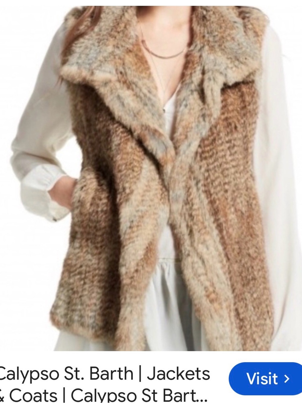 Calypso St. Barth Tan & Cream rabbit Fur Knit Vest